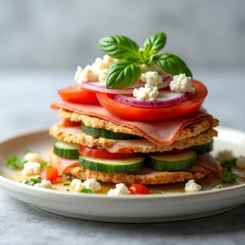 Lean Turkey-Prosciutto Stack with Fresh Mediterranean Vegetables