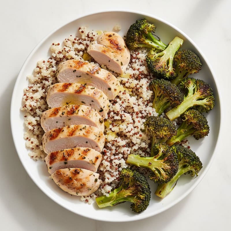 Grilled Turkey Breast with Roasted Broccoli and Quinoa