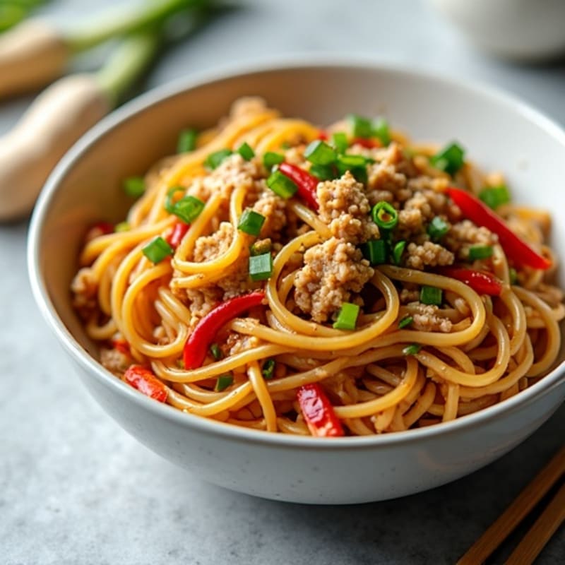 Spicy Ginger-Garlic Ground Turkey Noodles