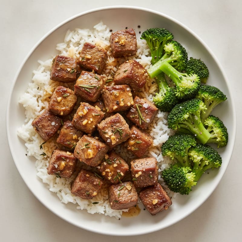 Garlic Herb Steak Bites with Fluffy Rice