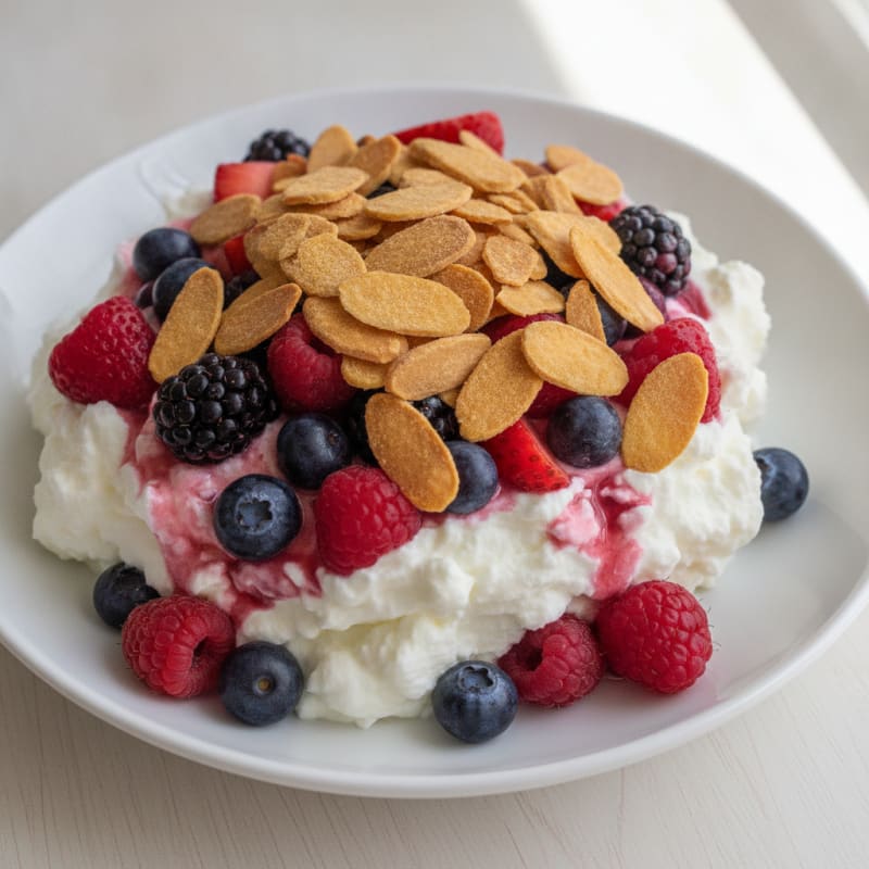 Greek Yogurt Protein Parfait with Mixed Berries and Almonds