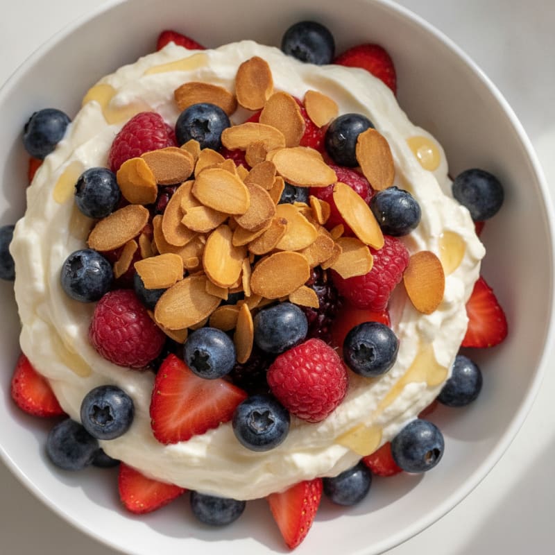 Greek Yogurt Protein Parfait with Mixed Berries and Almonds