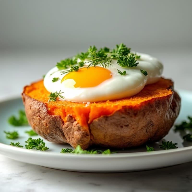 Crispy-Skinned Sweet Potato with Greek Yogurt and Herbs