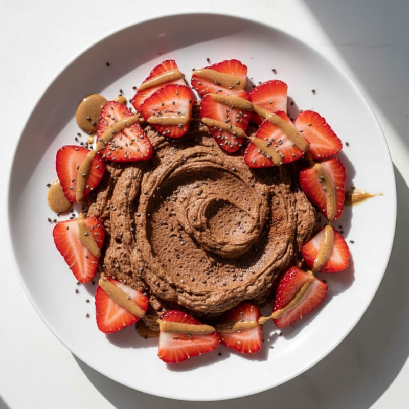 Silky Chocolate Protein Pudding with Sliced Strawberries