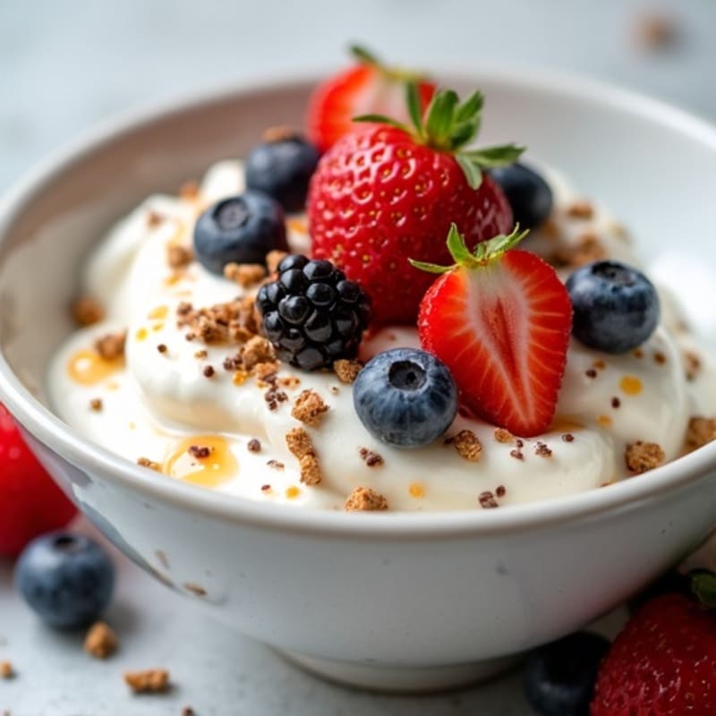 Silky Greek Yogurt with Protein Powder and Fresh Berries