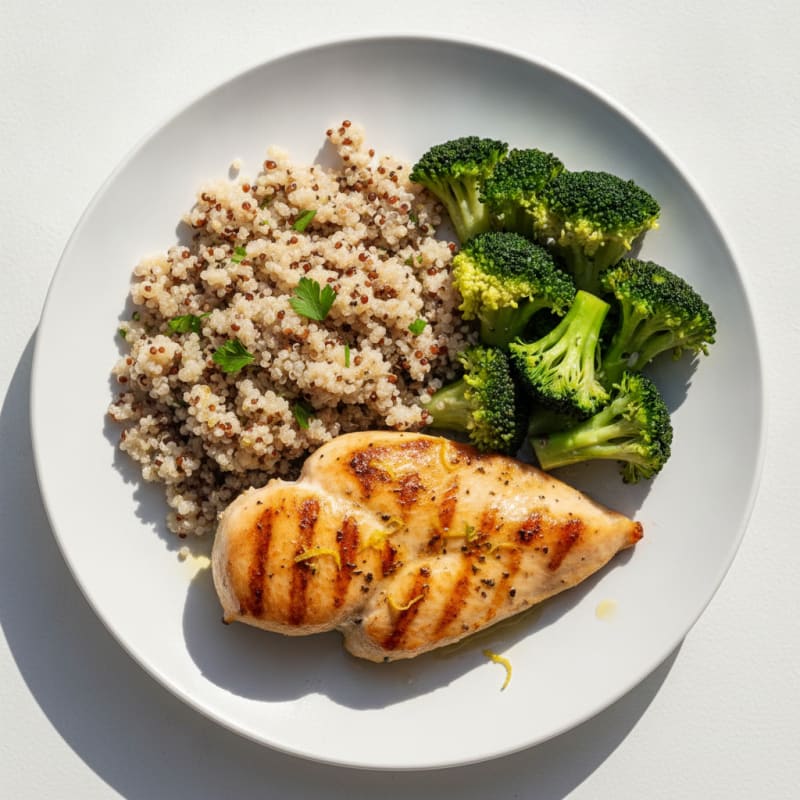 Grilled Chicken Breast with Quinoa and Steamed Broccoli