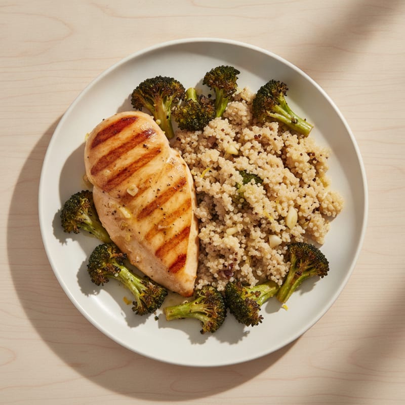 Grilled Chicken Breast with Quinoa and Roasted Broccoli