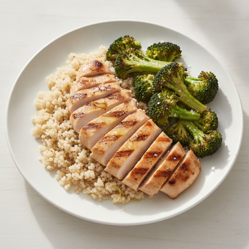 Grilled Chicken Breast with Quinoa and Roasted Broccoli