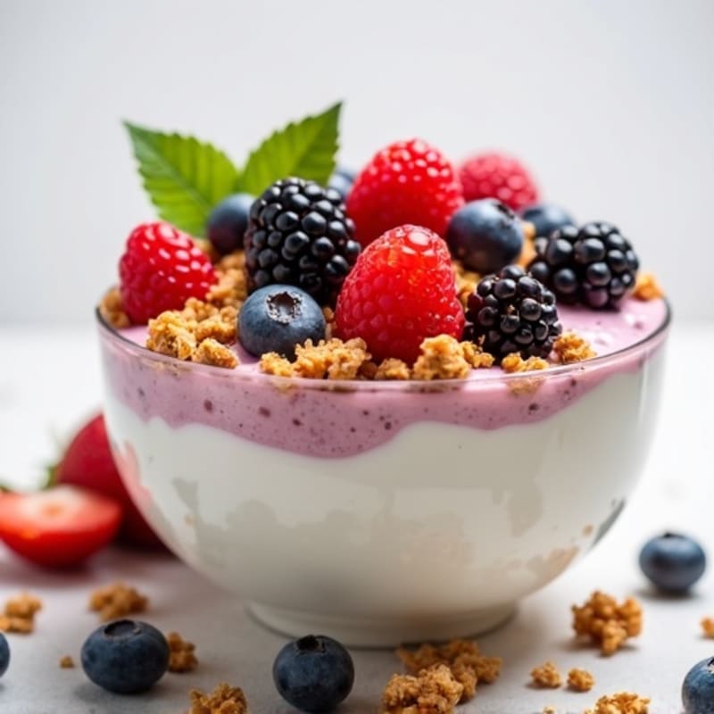 Creamy Greek Yogurt Bowl with Mixed Berries and Crunchy Granola