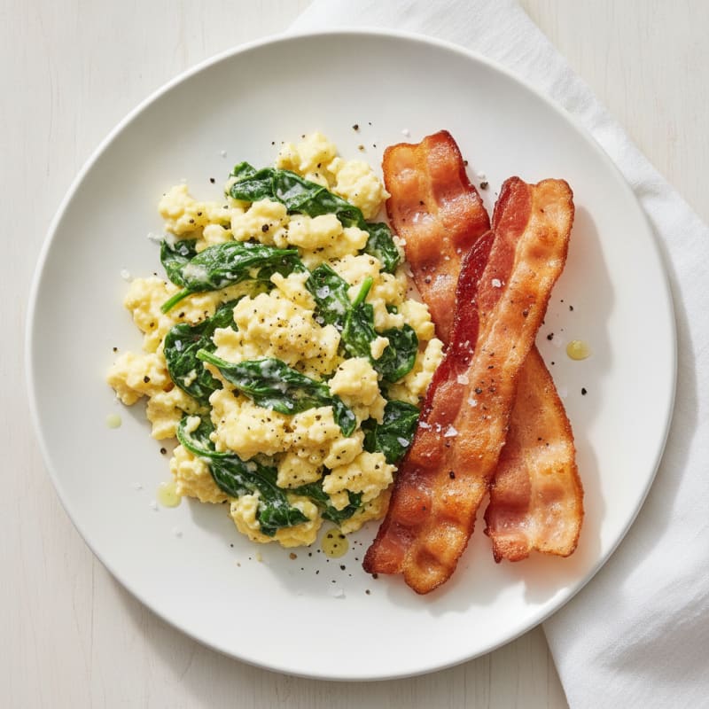 Cottage Cheese Scramble with Spinach and Turkey Bacon
