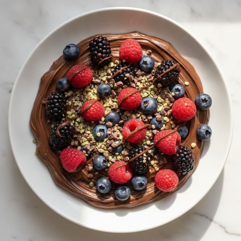 Silky Chocolate Protein Yogurt with Mixed Berries
