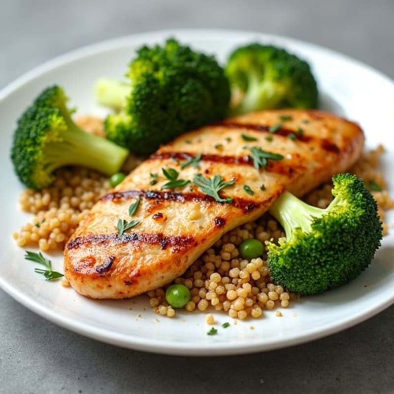 Grilled Chicken Breast with Quinoa and Roasted Broccoli