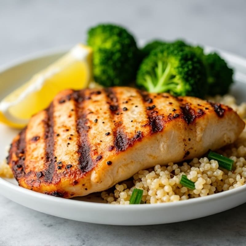 Grilled Chicken Breast with Quinoa and Roasted Broccoli