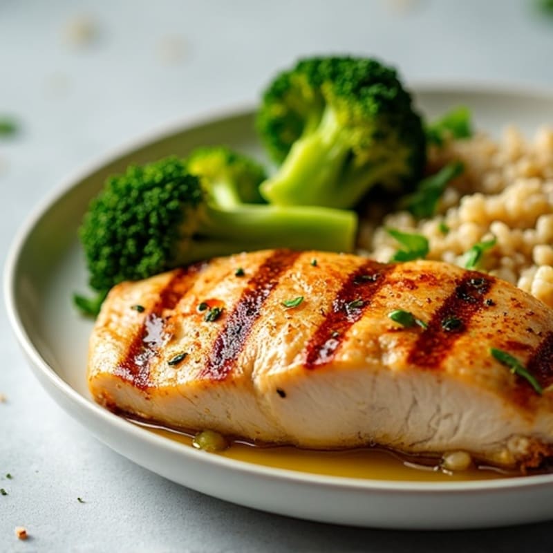 Grilled Chicken Breast with Quinoa and Roasted Broccoli