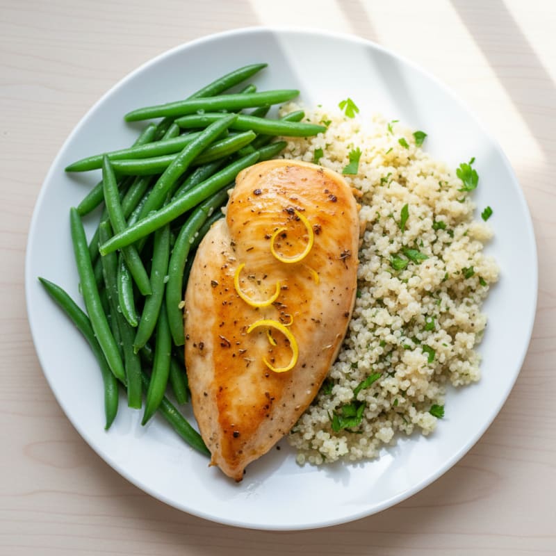 Baked Lemon Herb Chicken Breast with Steamed Green Beans