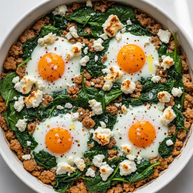 Baked Eggs with Spinach and Feta