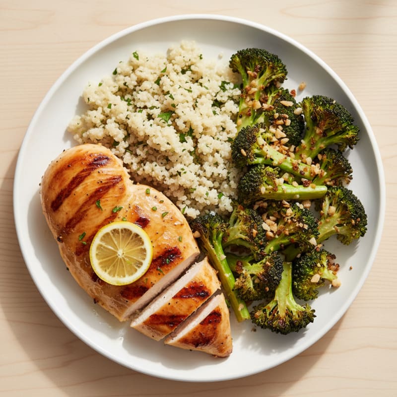 Grilled Chicken Breast with Quinoa and Roasted Broccoli