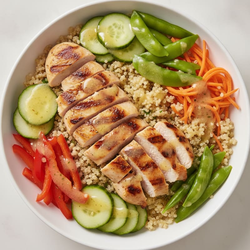 Grilled Chicken and Quinoa Bowl with Crunchy Vegetables