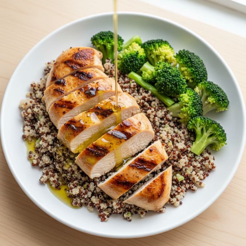 Grilled Chicken Breast with Quinoa and Steamed Broccoli