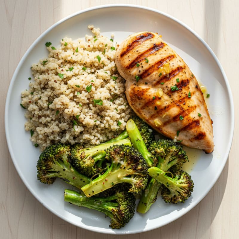 Grilled Chicken Breast with Roasted Broccoli and Quinoa
