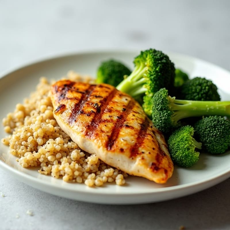 Grilled Chicken Breast with Quinoa and Roasted Broccoli