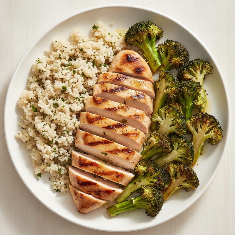 Grilled Chicken Breast with Quinoa and Roasted Broccoli