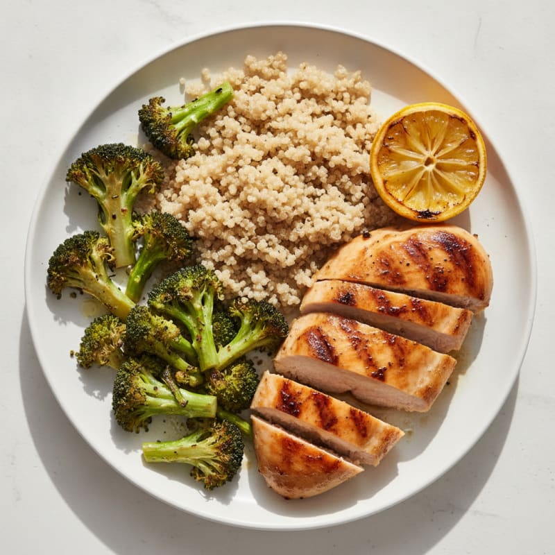 Grilled Chicken Breast with Quinoa and Roasted Broccoli