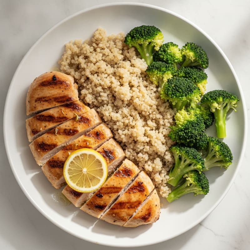 Grilled Chicken Breast with Quinoa and Steamed Broccoli