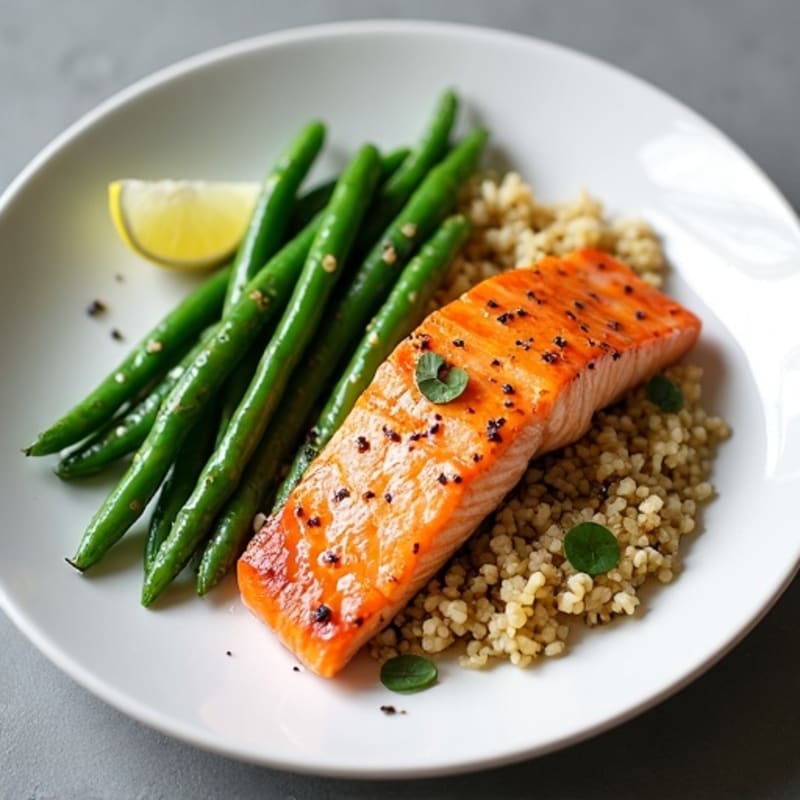 Seared Salmon Fillet with Garlic Green Beans and Quinoa