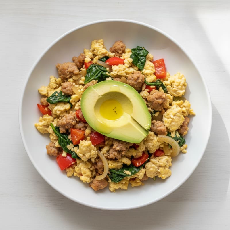 Egg White Veggie Scramble with Turkey Sausage