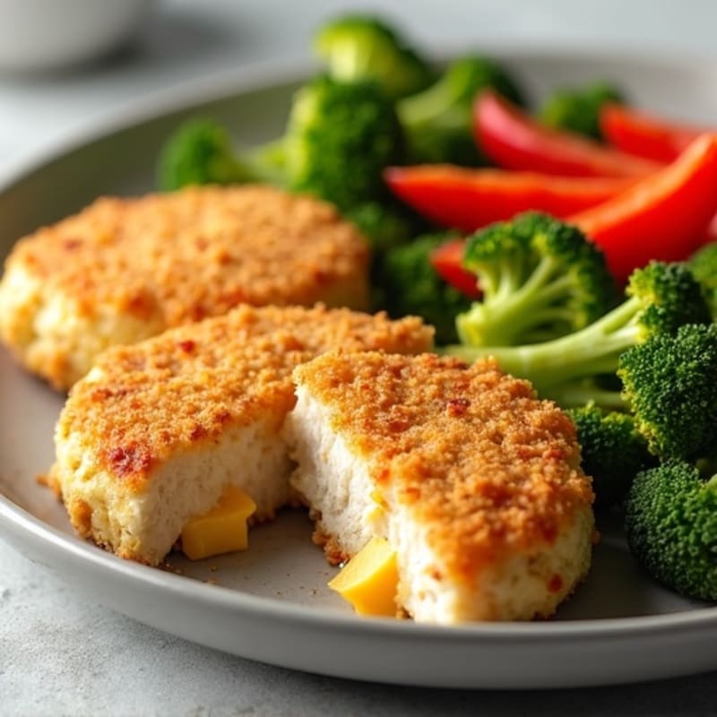 Cheesy Crispy Chicken Patties with Roasted Vegetables