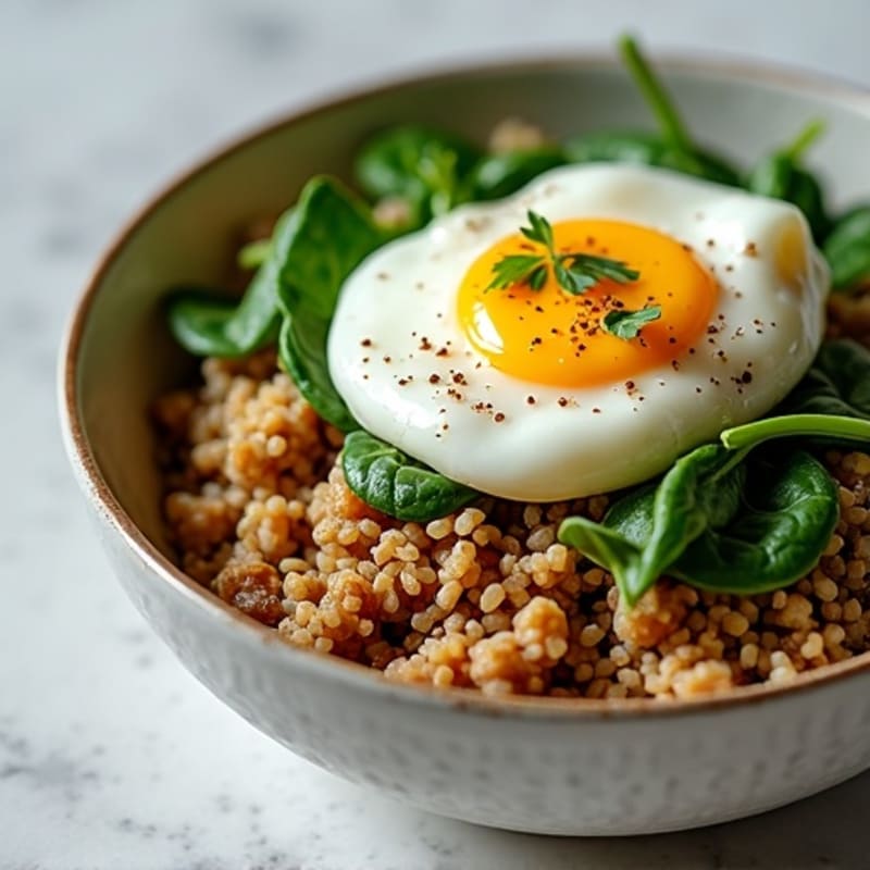 Herb-Seasoned Turkey Rice Bowl with Soft Poached Eggs