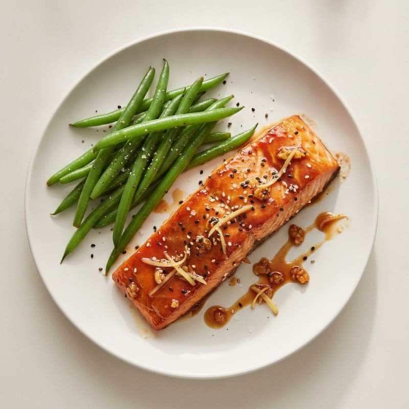 Pan-Seared Teriyaki Glazed Salmon with Green Beans