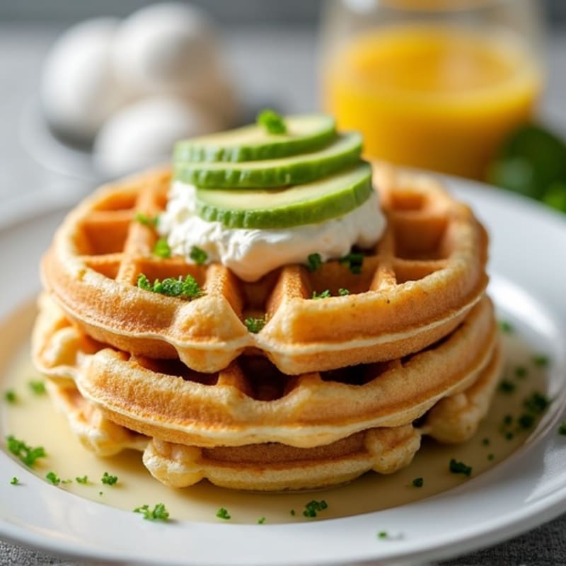 Egg and Oat Bran Waffles with Avocado Slices