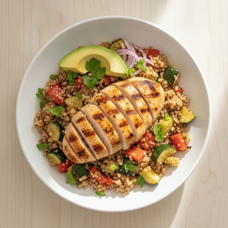 Grilled Chicken and Quinoa Power Bowl with Roasted Vegetables