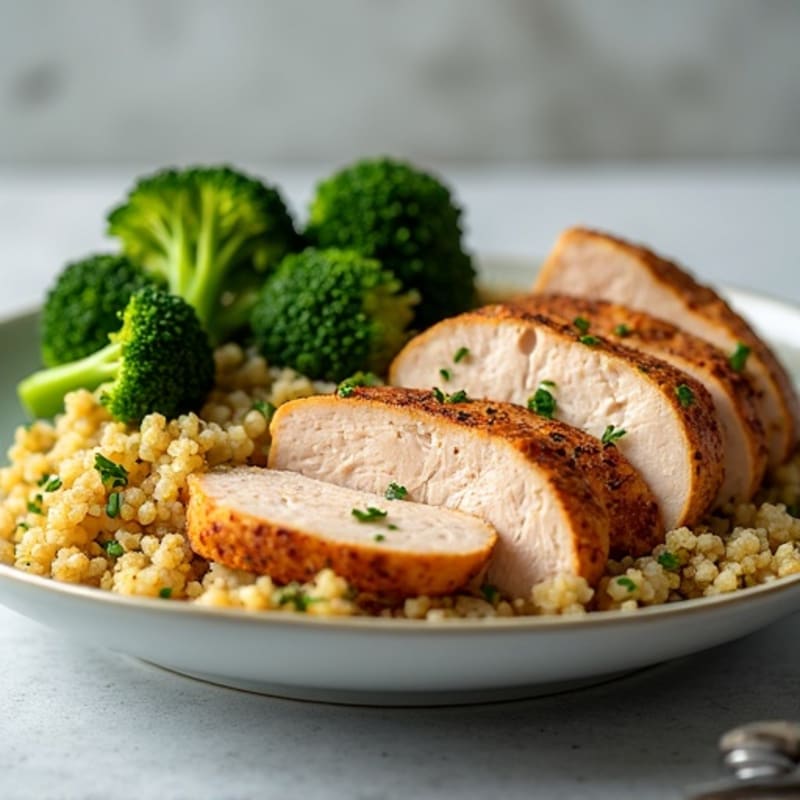Grilled Turkey Breast with Quinoa and Roasted Broccoli