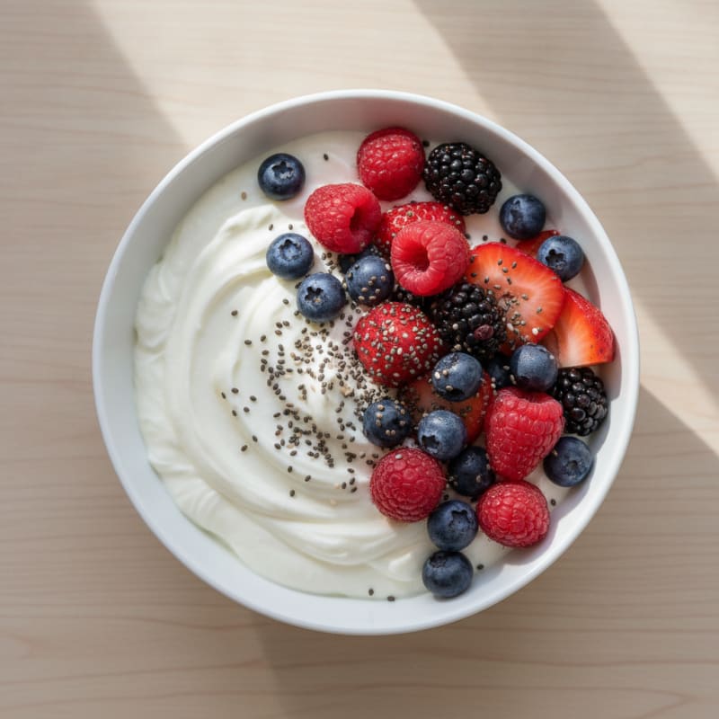 Greek Yogurt Protein Pudding with Mixed Berries