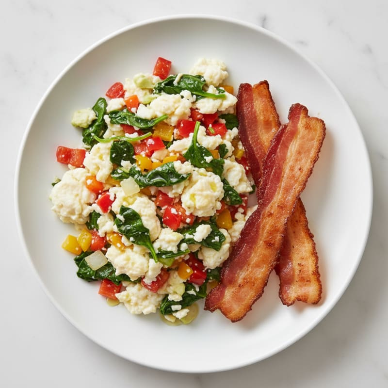 Egg White Veggie Scramble with Low-Fat Turkey Bacon