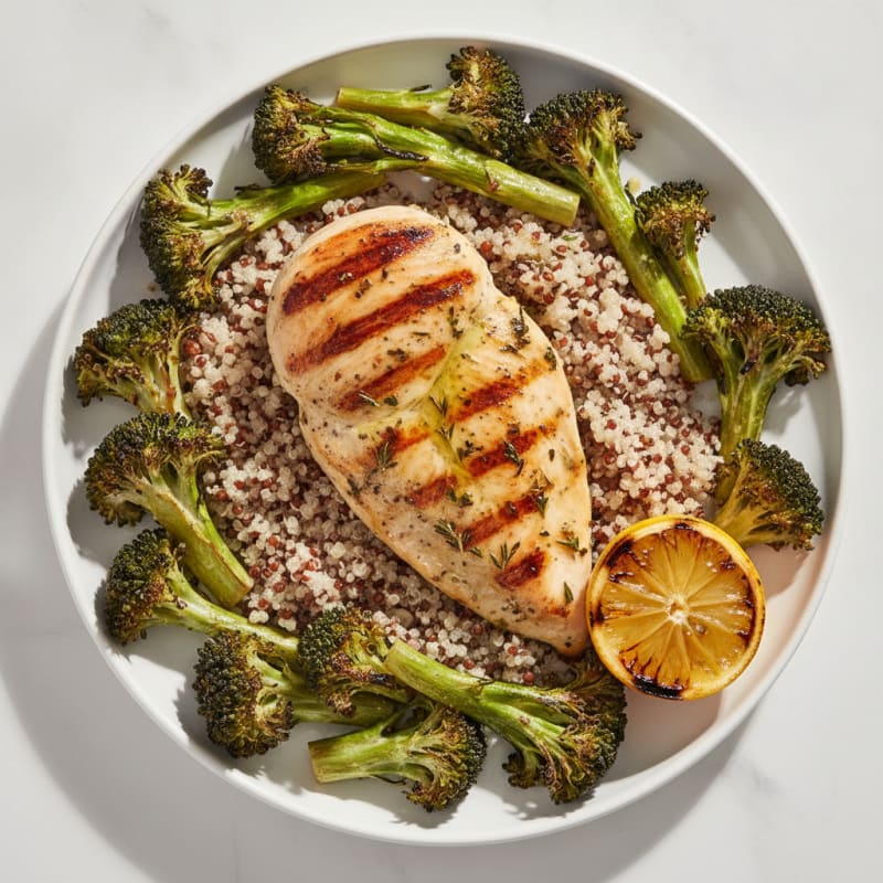 Grilled Chicken Breast with Quinoa and Roasted Broccoli