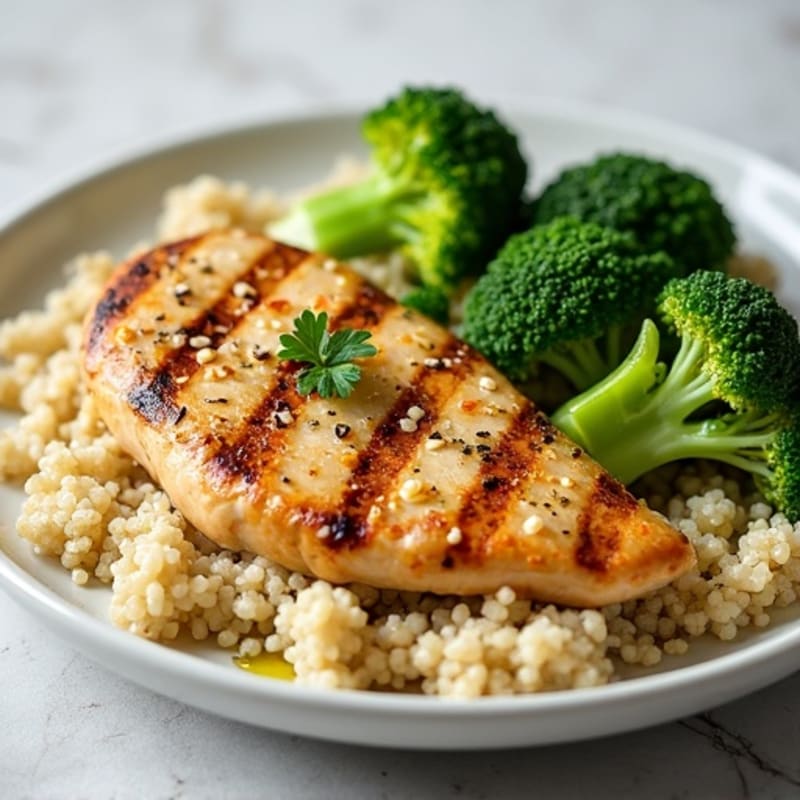 Grilled Chicken Breast with Quinoa and Steamed Broccoli