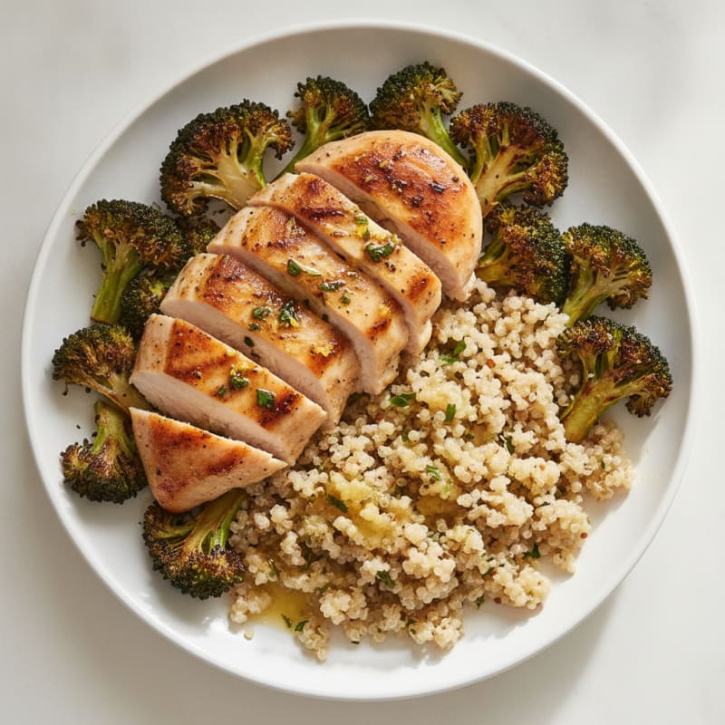 Grilled Chicken Breast with Quinoa and Roasted Broccoli