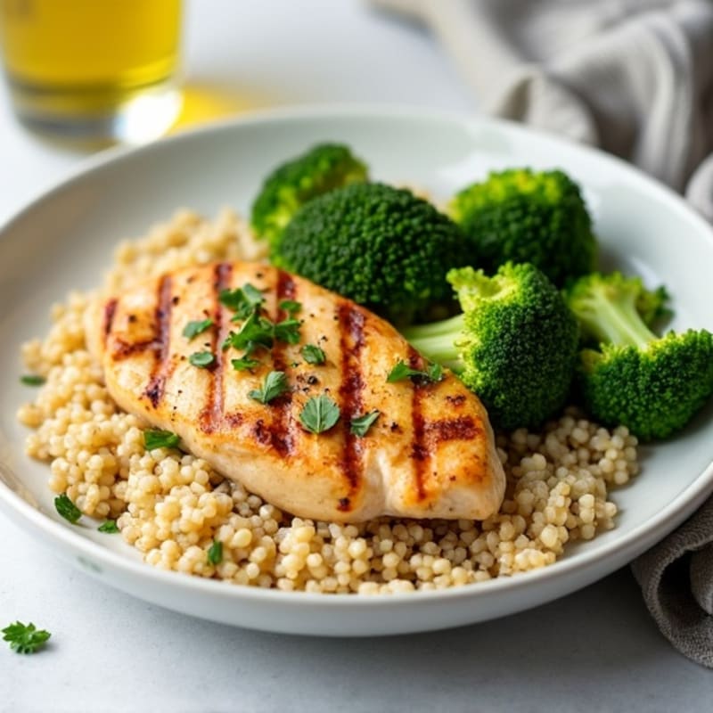 Grilled Chicken Breast with Quinoa and Steamed Broccoli