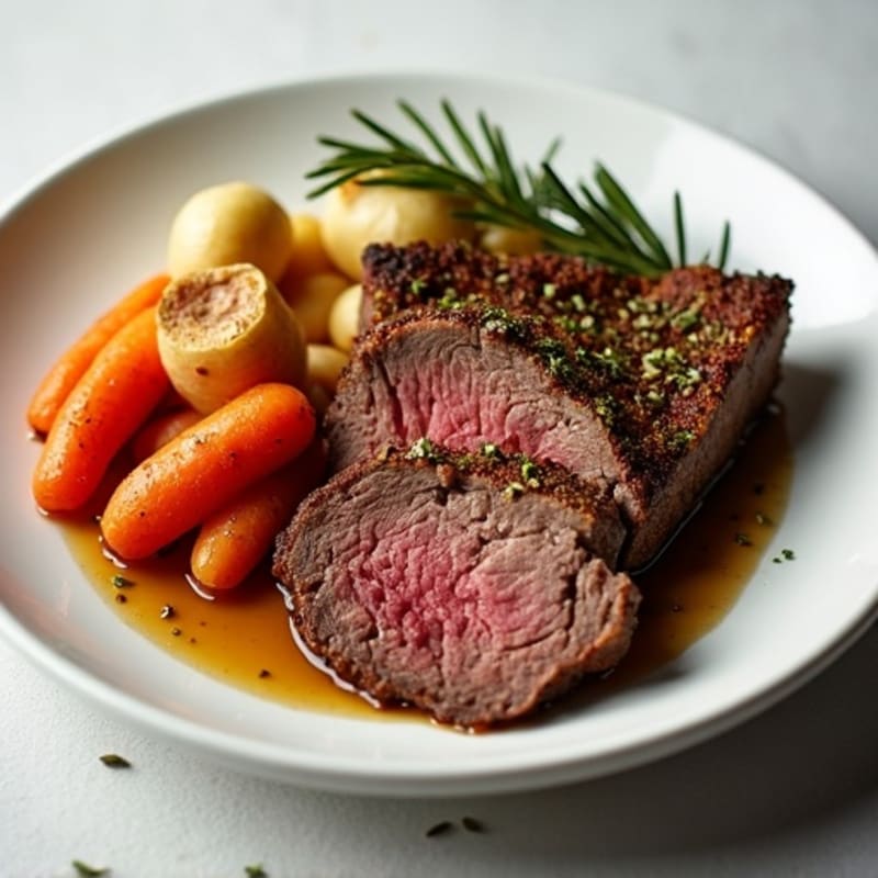Herb-Crusted Tender Pot Roast with Root Vegetables