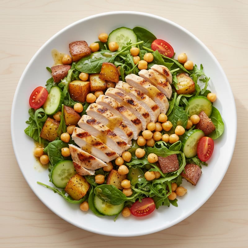 Grilled Chicken Breast Salad with Chickpeas and Lemon Dressing