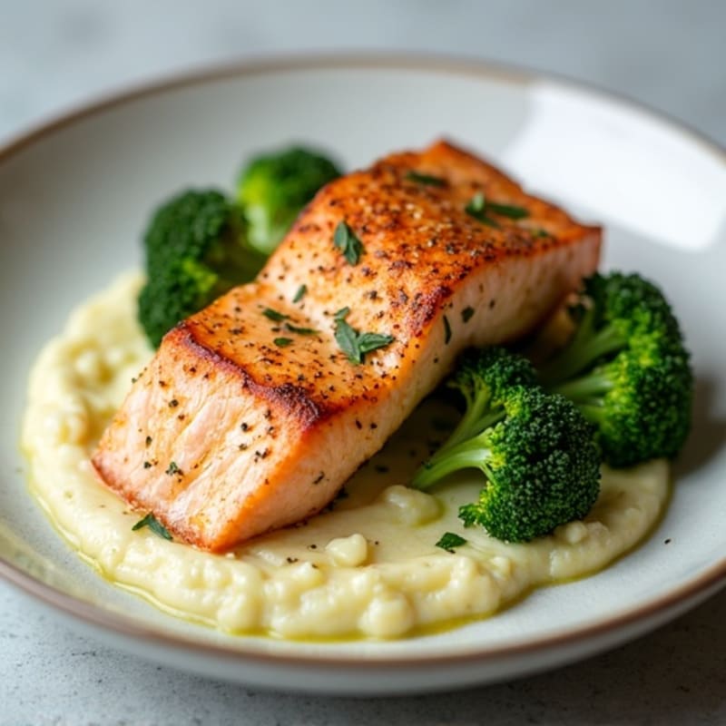 Seared Salmon with Roasted Broccoli and Cauliflower Mash
