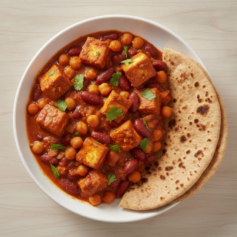 Mixed Bean and Paneer Sabji with Whole Wheat Roti