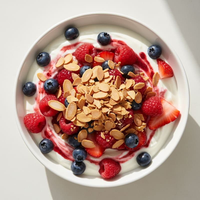Greek Yogurt Protein Parfait with Mixed Berries and Almonds