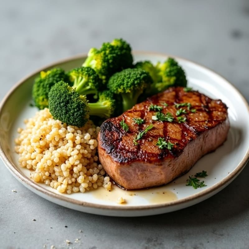 Seared Steak with Roasted Broccoli and Quinoa