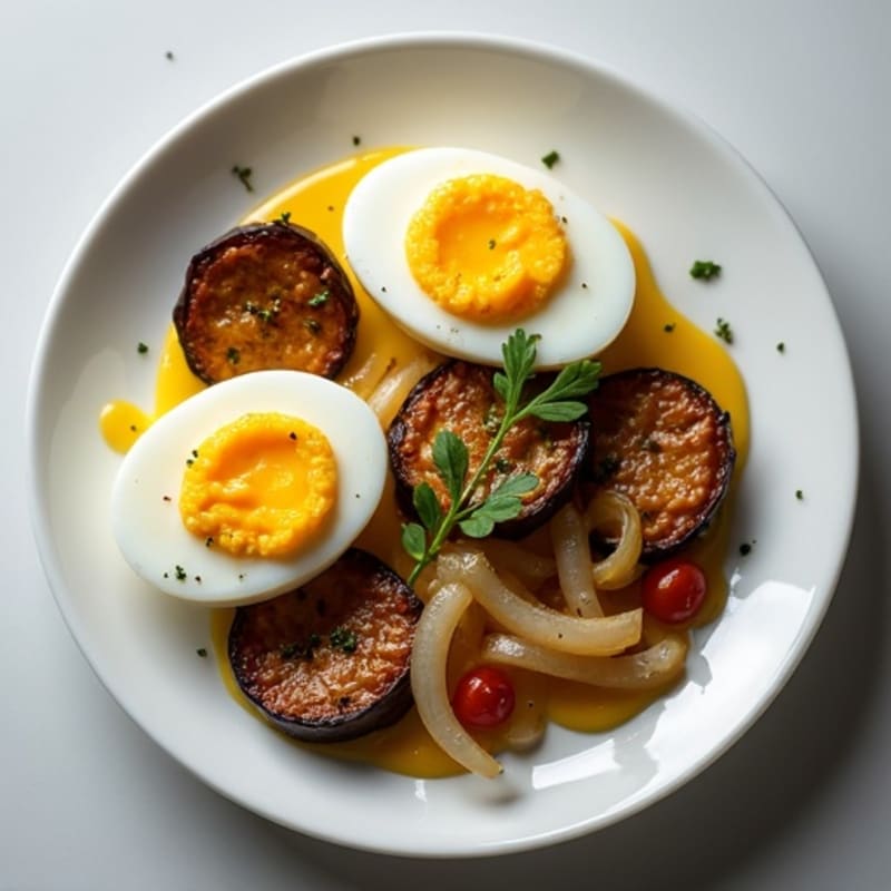 Hard-Boiled Eggs with Sautéed Eggplant and Onions