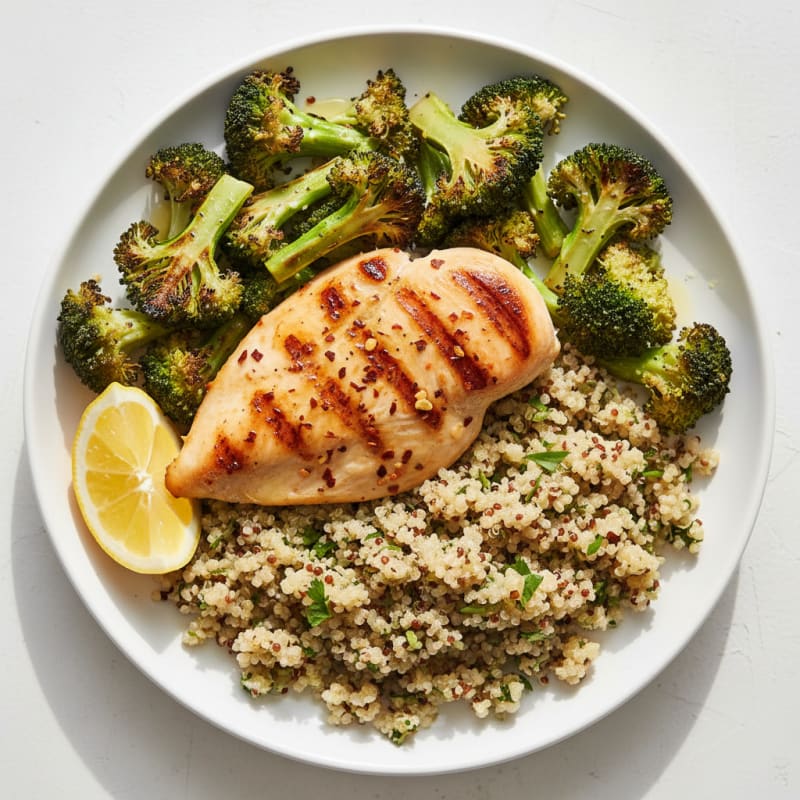 Grilled Chicken Breast with Quinoa and Roasted Broccoli